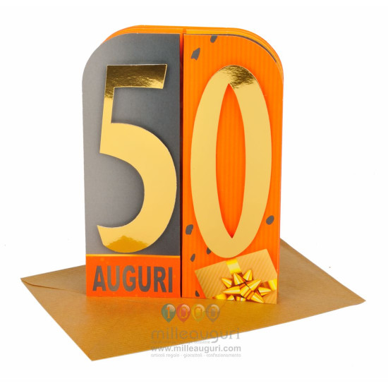 Biglietto auguri COMPLEANNO 50 anni teatrino 2pz