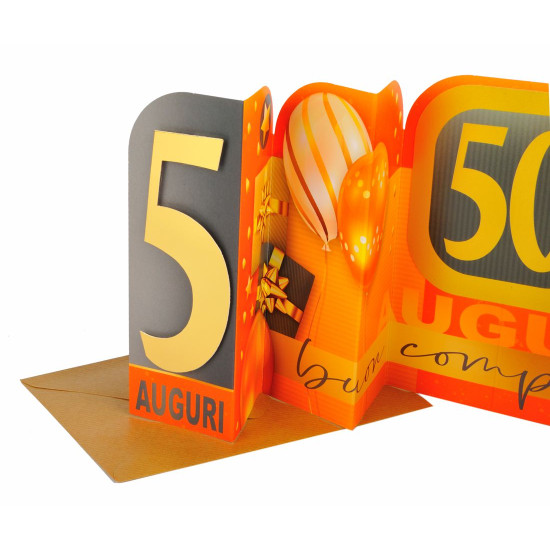 Biglietto auguri COMPLEANNO 50 anni teatrino 2pz