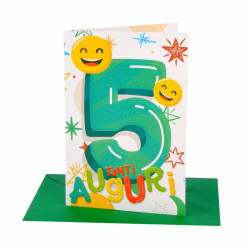 Biglietto 5° COMPLEANNO glitter 6pz