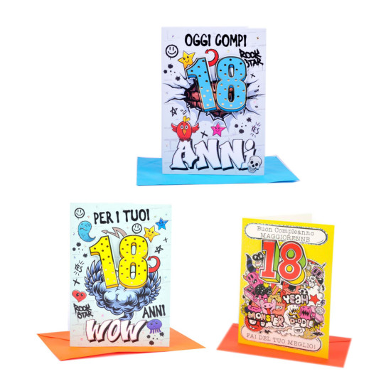 Biglietti auguri 18 anni 3D 3pz