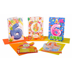Biglietti auguri compleanno 6 anni 6pz