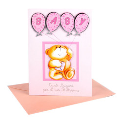 Biglietti congratulazioni BATTESIMO BIMBA 2pz