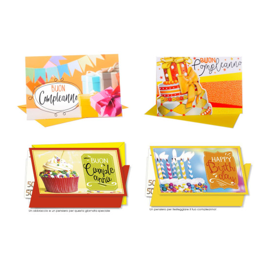 Biglietti COMPLEANNO portasoldi 4pz