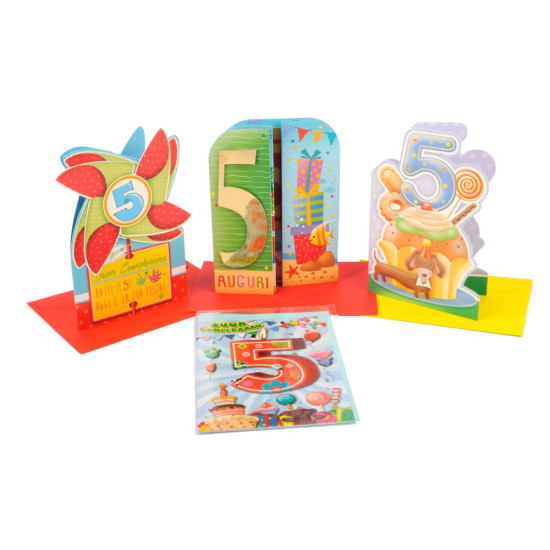 Biglietti auguri 5 anni 4pz