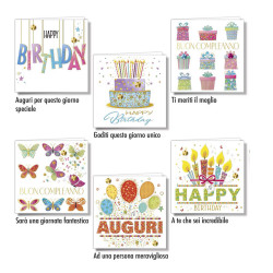 Biglietti MINI Boutique auguri e buon compleanno 60pz