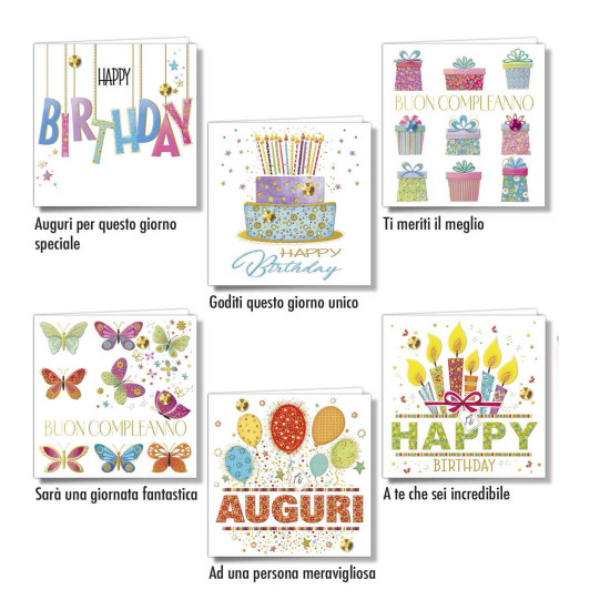 Biglietti MINI Boutique auguri e buon compleanno 60pz