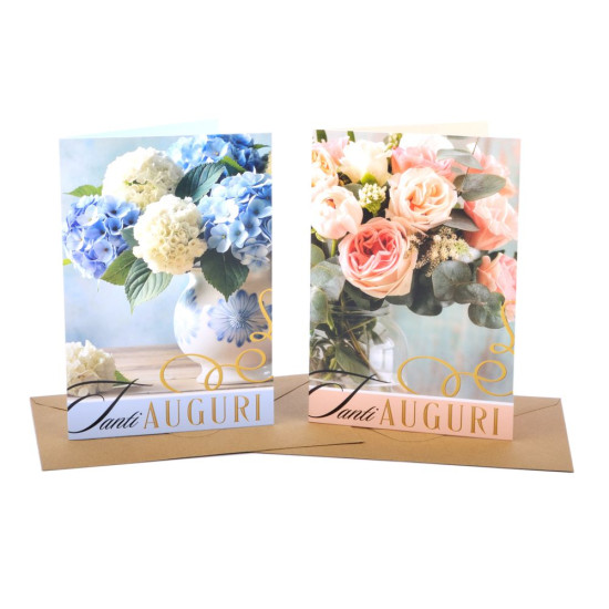 Biglietti auguri COMPLEANNO fiori 12pz