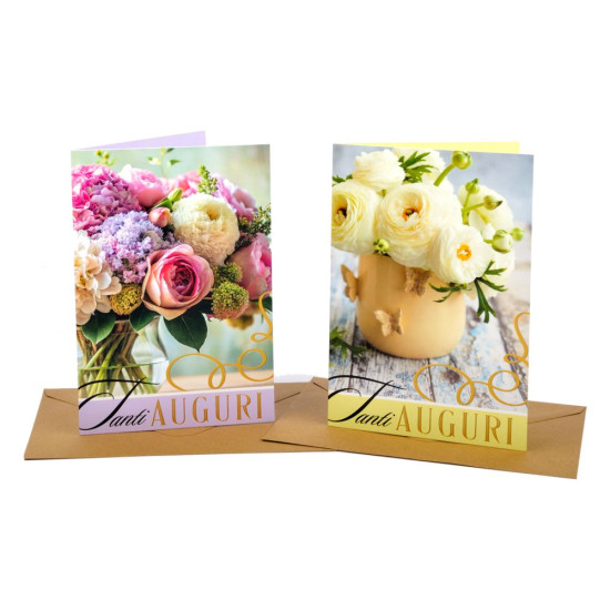 Biglietti auguri COMPLEANNO fiori 12pz
