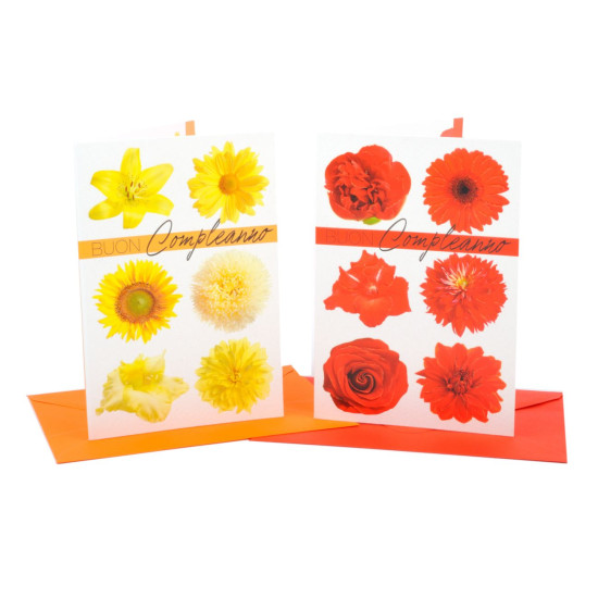 Biglietti auguri COMPLEANNO fiori glitter 12pz