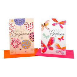 Biglietti COMPLEANNO farfalle e palloncini 12pz