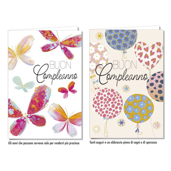 Biglietti COMPLEANNO farfalle e palloncini 12pz