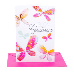 Biglietti COMPLEANNO farfalle e palloncini 12pz Biglietti COMPLEANNO farfalle e palloncini 12pz