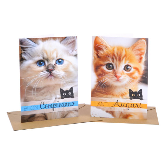 Biglietti auguri COMPLEANNO dolci cuccioli 12pz