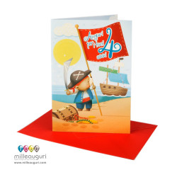 Biglietto 4 COMPLEANNO TENERO BIMBO  glitter 6pz