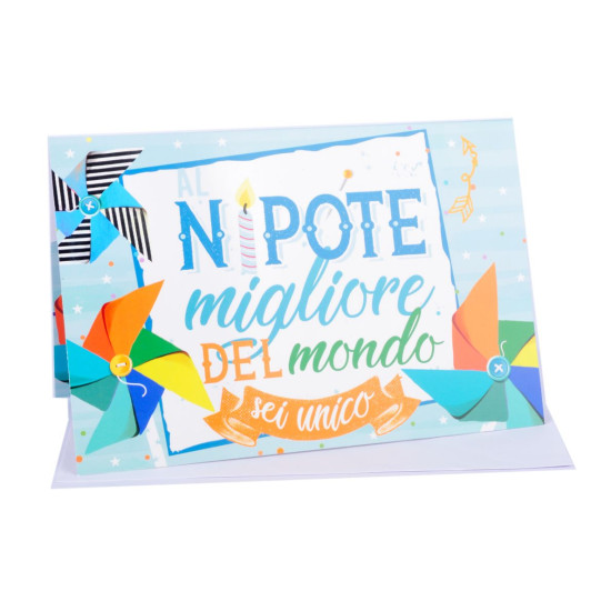 Biglietti auguri COMPLEANNO nipoti portasoldi 12pz