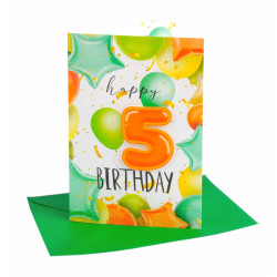 Biglietti auguri 5 ANNI palloncini 6pz