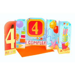 Biglietti auguri COMPLEANNO 4 anni teatrino 6pz Biglietti auguri COMPLEANNO 4 anni teatrino 6pz