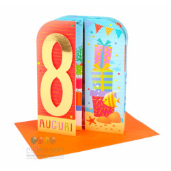 Biglietti auguri COMPLEANNO 8 anni teatrino 6pz