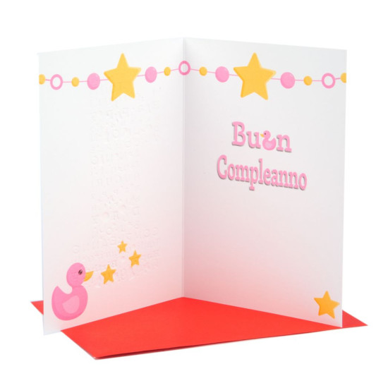 Biglietti auguri COMPLEANNO 1 anno rosa decorato 6pz