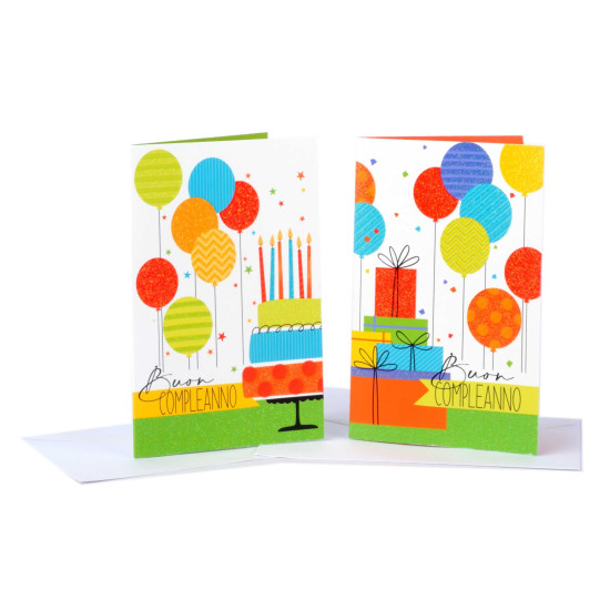 Biglietti auguri COMPLEANNO mini glitter 12pz