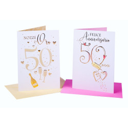 Biglietti augurali 50 ANNIVERSARIO oro e rilievo 12pz