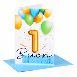 Biglietti compleanno 1 anno 6pz AZZURRO