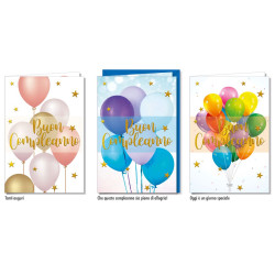 Biglietti auguri COMPLEANNO palloncini 12pz