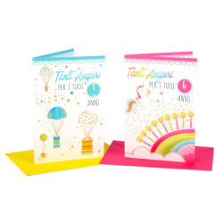 Biglietti auguri COMPLEANNO bimbi rotella da 1 a 10 anni 12pz