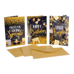 Biglietti auguri COMPLEANNO black e gold 12pz