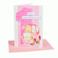 Biglietto auguri COMPLENNO 1 anno rosa 6pz