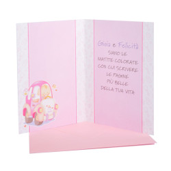 Biglietto auguri COMPLENNO 1 anno rosa 6pz