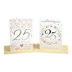 Biglietto auguri 25 ANNIVERSARIO argento 12pz