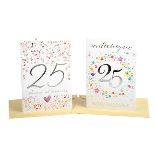 Biglietto auguri 25 ANNIVERSARIO argento 12pz