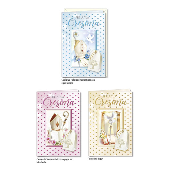 Biglietti auguri CRESIMA pois 12pz