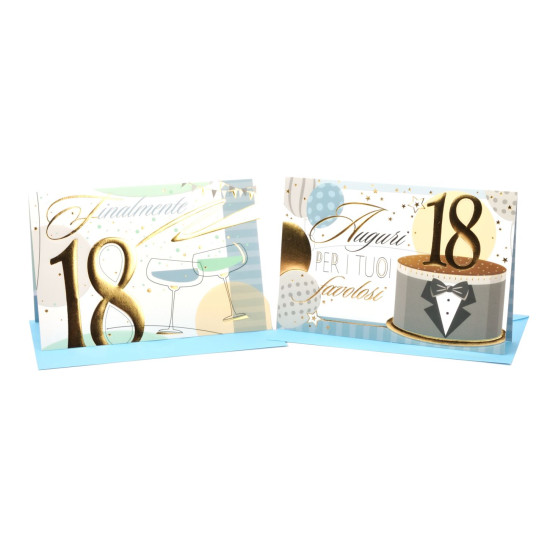 Biglietti auguri COMPLEANNO 18 anni portasoldi 12pz