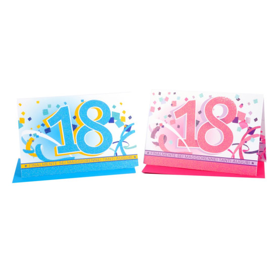 Biglietti auguri COMPLEANNO 18 anni portasoldi 12pz