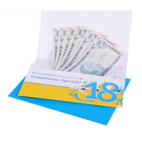 Biglietti auguri COMPLEANNO 18 anni portasoldi 12pz