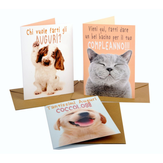 Biglietti auguri COMPLEANNO dolci cuccioli 12pz