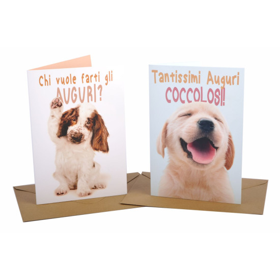 Biglietti auguri COMPLEANNO dolci cuccioli 12pz