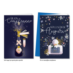 Biglietti auguri COMPLEANNO femminile in blu 12pz Biglietti auguri COMPLEANNO femminile in blu 12pz