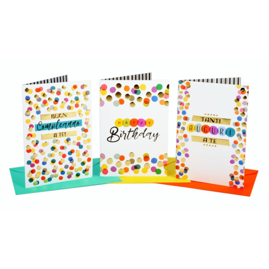 Biglietti auguri COMPLEANNO pois oro 12pz