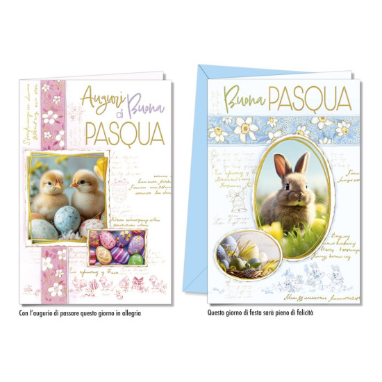 Biglietti augurali PASQUA coniglietti oro 12pz