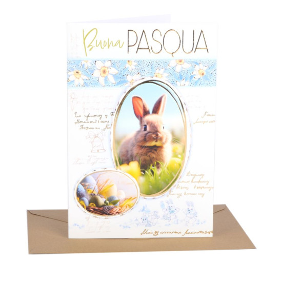 Biglietti augurali PASQUA coniglietti oro 12pz