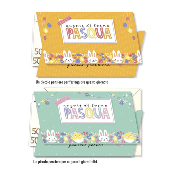 Biglietti augurali PASQUA coniglietti portasoldi 12pz