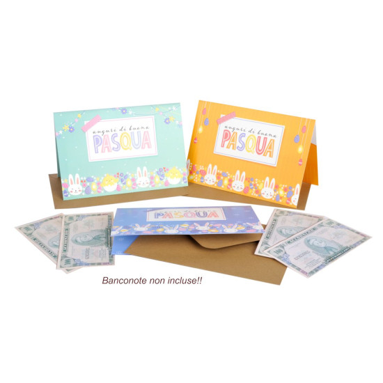 Biglietti augurali PASQUA coniglietti portasoldi 12pz