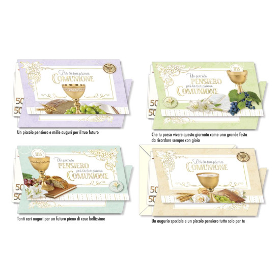Biglietti auguri COMUNIONE portasoldi oro 12pz