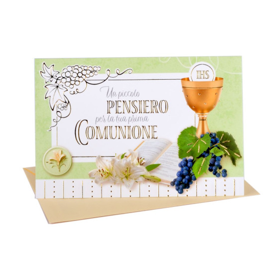 Biglietti auguri COMUNIONE portasoldi oro 12pz