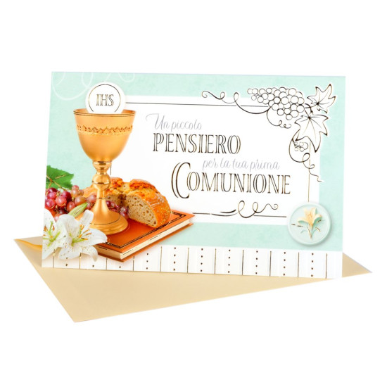 Biglietti auguri COMUNIONE portasoldi oro 12pz