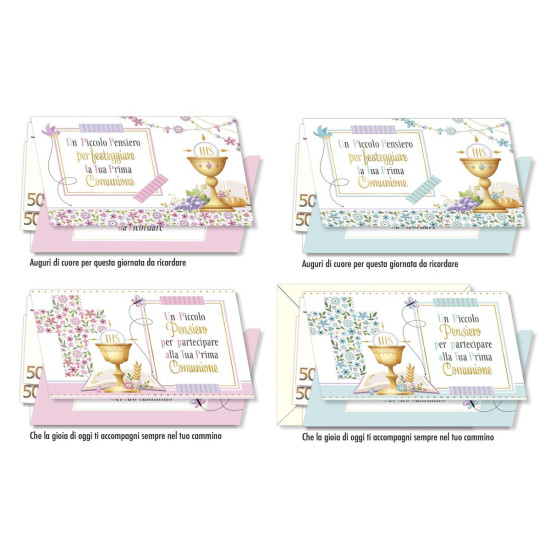 Biglietti auguri COMUNIONE portasoldi oro 12pz