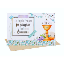 Biglietti auguri COMUNIONE portasoldi oro 12pz